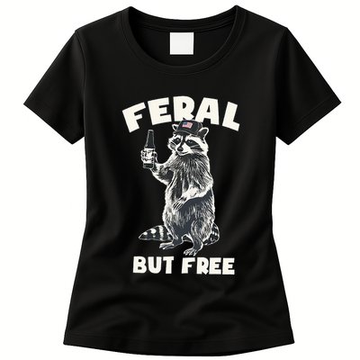 Feral But Free Funny Raccoon Womens T-Shirt