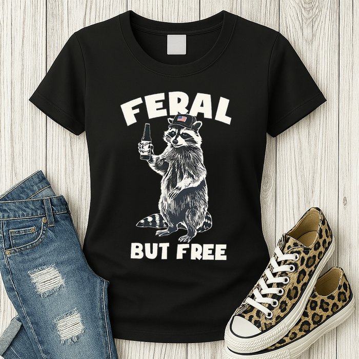 Feral But Free Funny Raccoon Womens T-Shirt