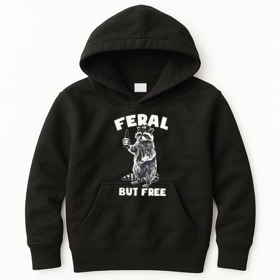 Feral But Free Funny Raccoon Kids Hoodie