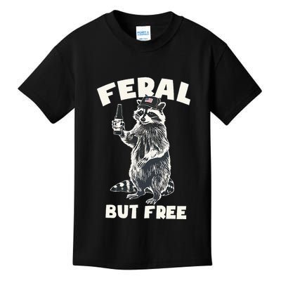 Feral But Free Funny Raccoon Kids T-Shirt