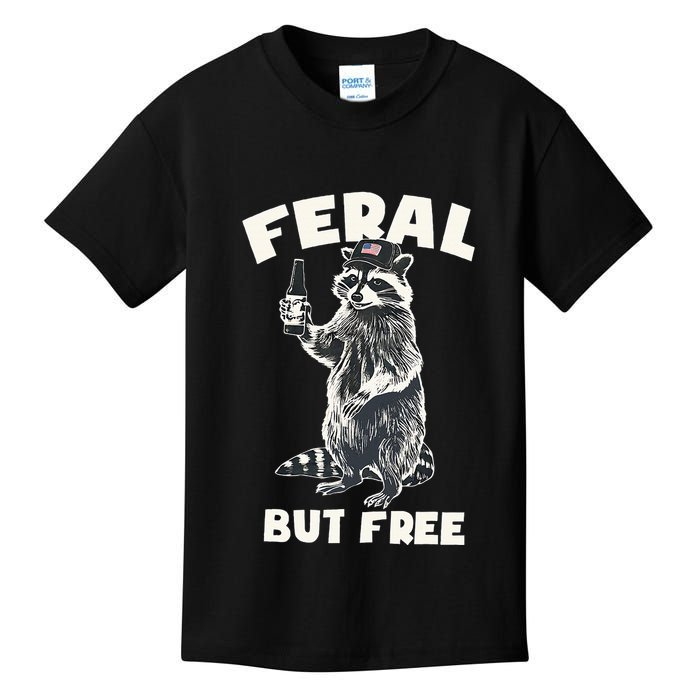 Feral But Free Funny Raccoon Kids T-Shirt