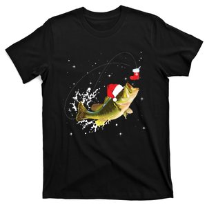 Funny Bass Fishing Santa Hat Christmas Pajama Fishermen Gift T-Shirt