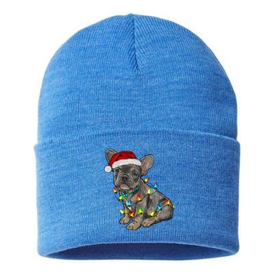 French Bulldog Frenchie Christmas Lights Cute Gift Sustainable Knit Beanie