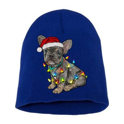 French Bulldog Frenchie Christmas Lights Cute Gift Short Acrylic Beanie