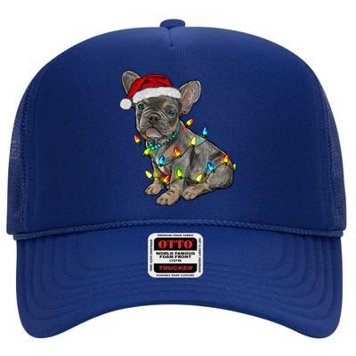 French Bulldog Frenchie Christmas Lights Cute Gift High Crown Mesh Back Trucker Hat