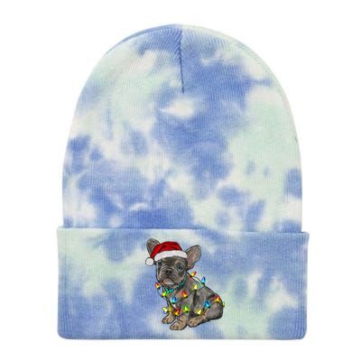 French Bulldog Frenchie Christmas Lights Cute Gift Tie Dye 12in Knit Beanie