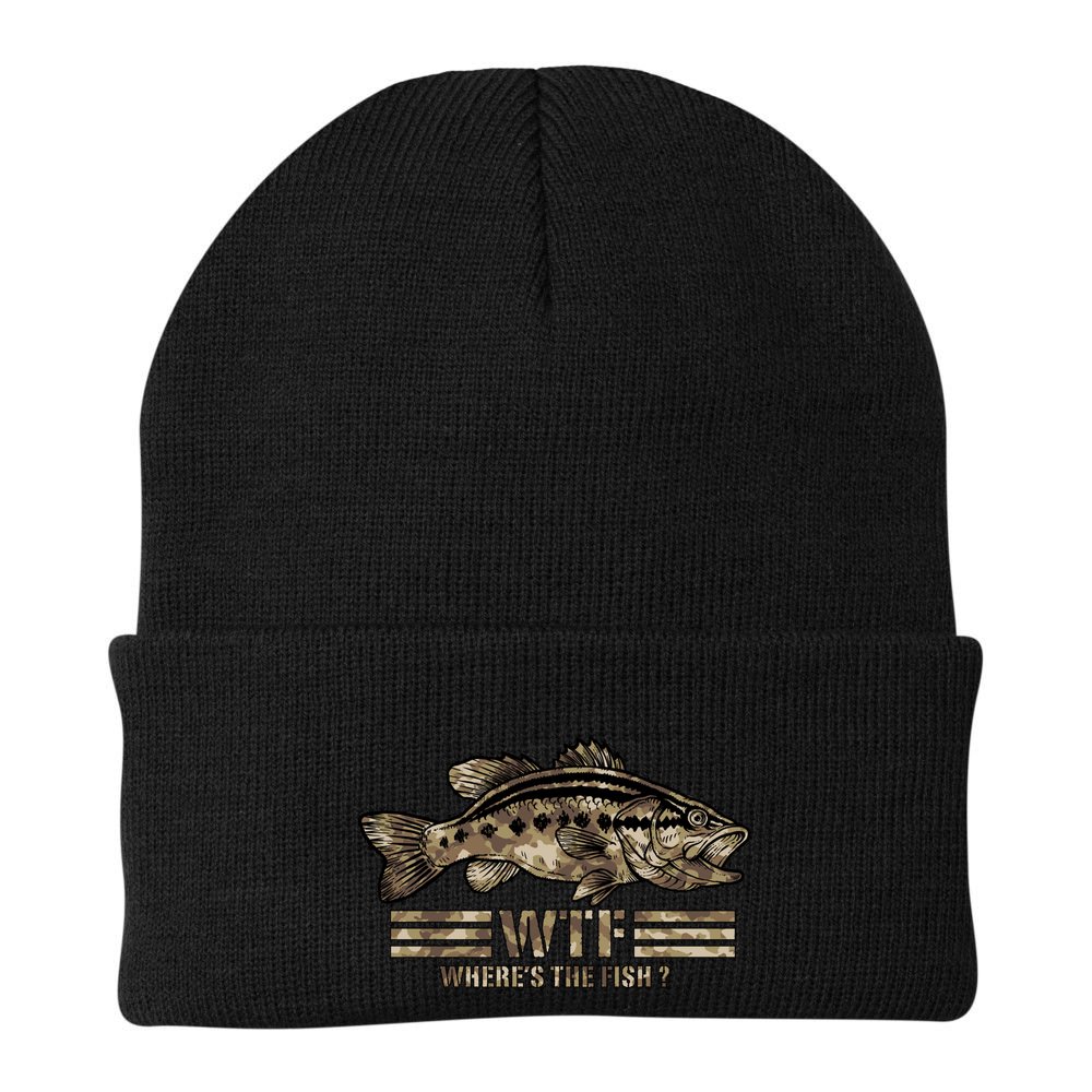 Funny Bass Fishing Camo Wtf Wheres The Fish Gift Beanie