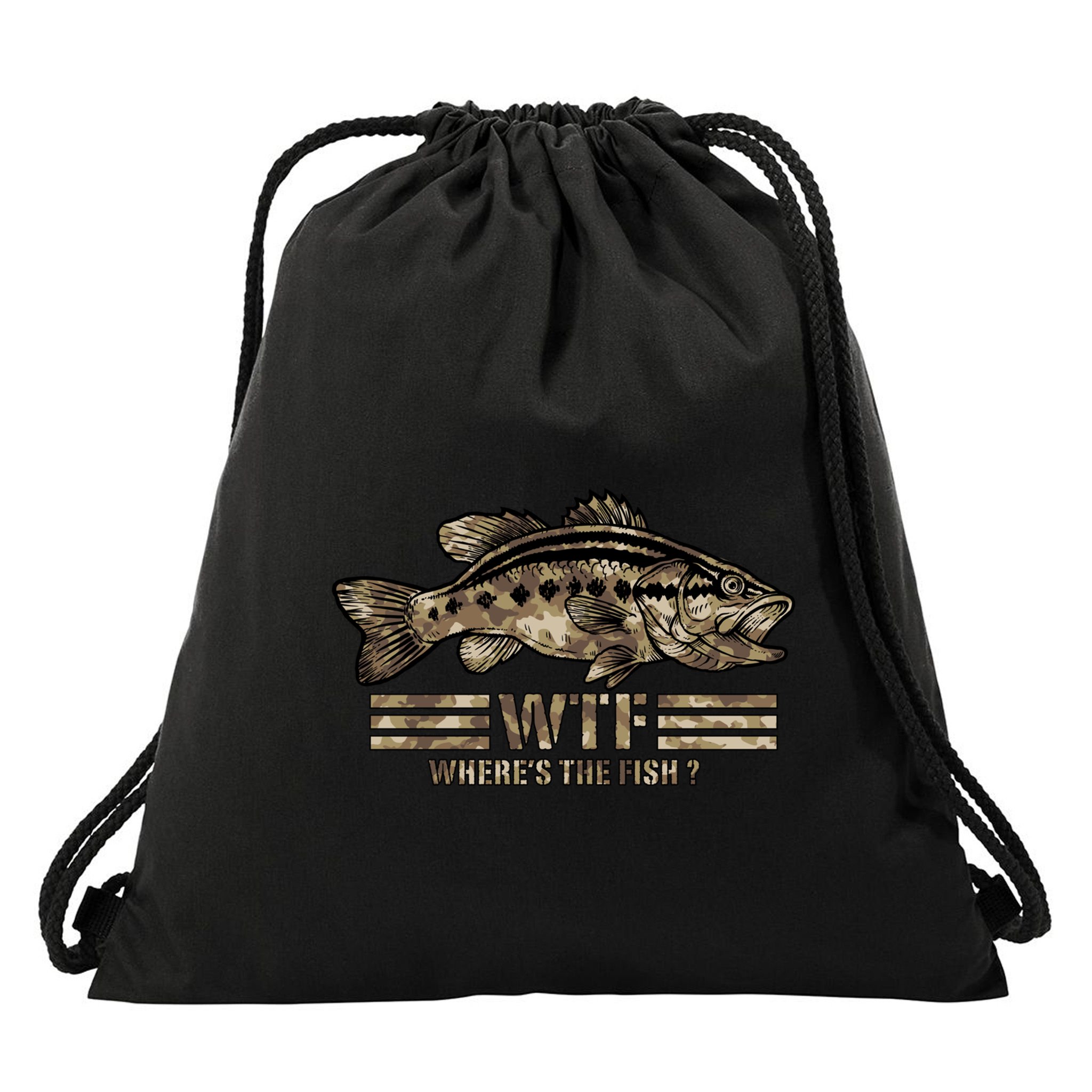 Funny Bass Fishing Camo Wtf Wheres The Fish Gift Drawstring Bag