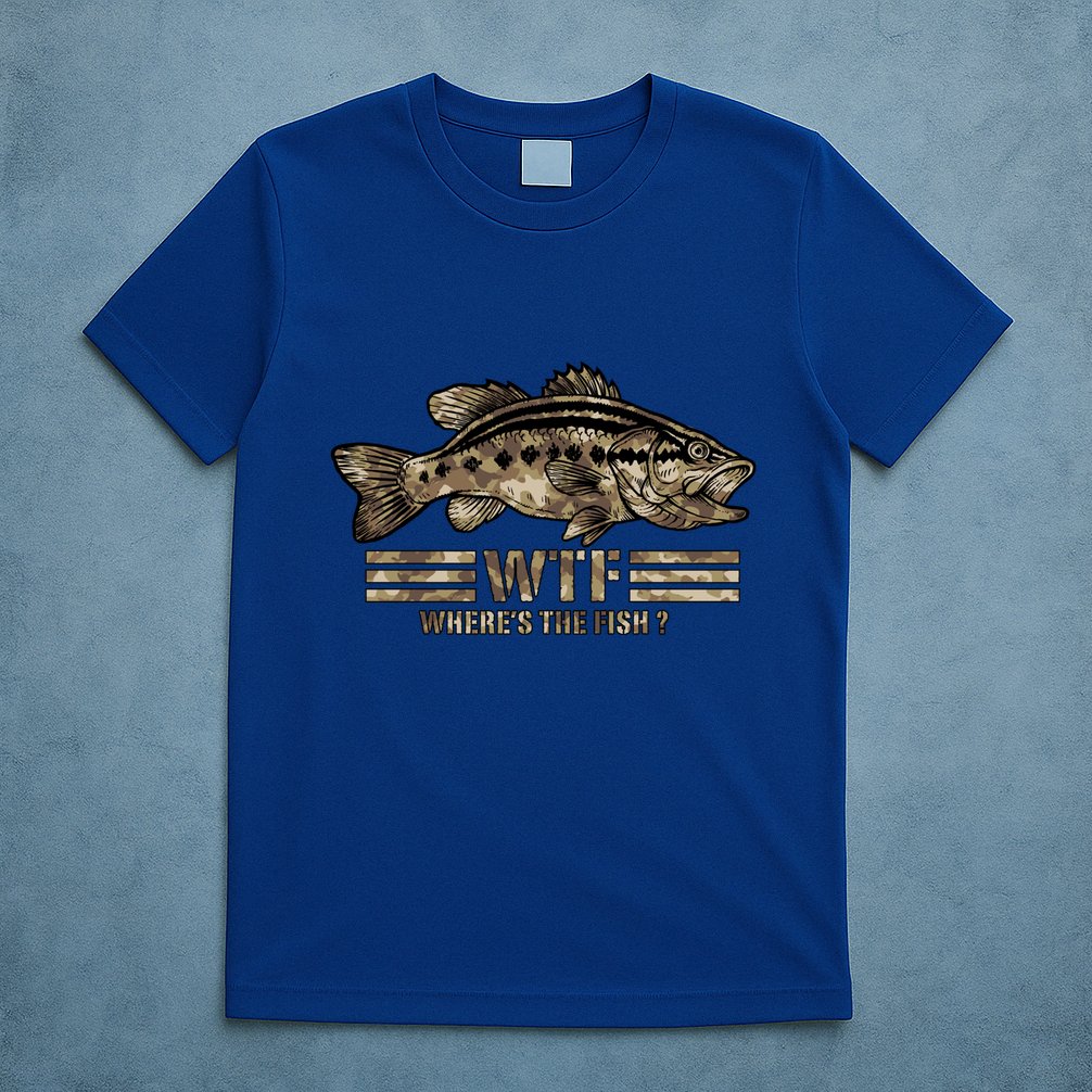 Funny Bass Fishing Camo Wtf Wheres The Fish Gift T-Shirt