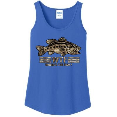 Funny Bass Fishing Camo Wtf Wheres The Fish Gift Ladies Essential Tank