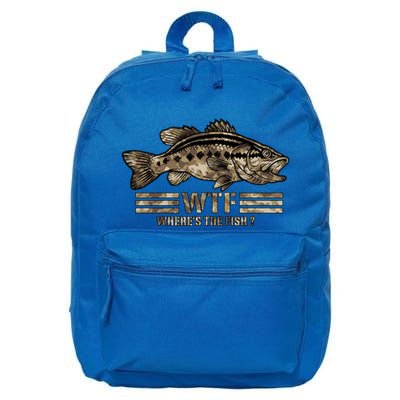 Funny Bass Fishing Camo Wtf Wheres The Fish Gift 16 in Basic Backpack