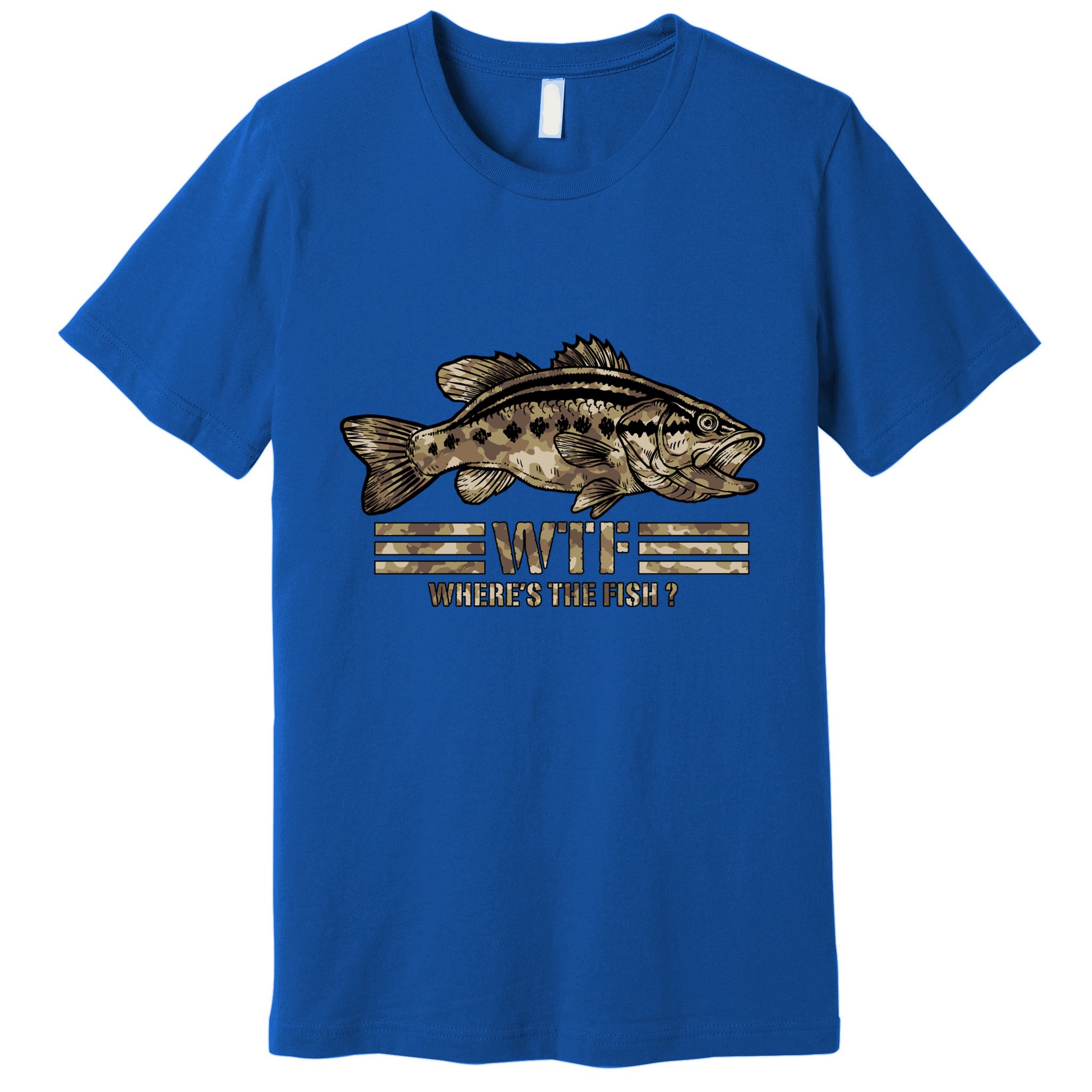 Funny Bass Fishing Camo Wtf Wheres The Fish Gift Premium T-Shirt