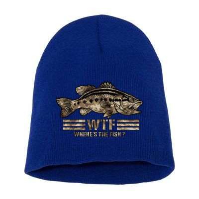 Funny Bass Fishing Camo Wtf Wheres The Fish Gift Short Acrylic Beanie