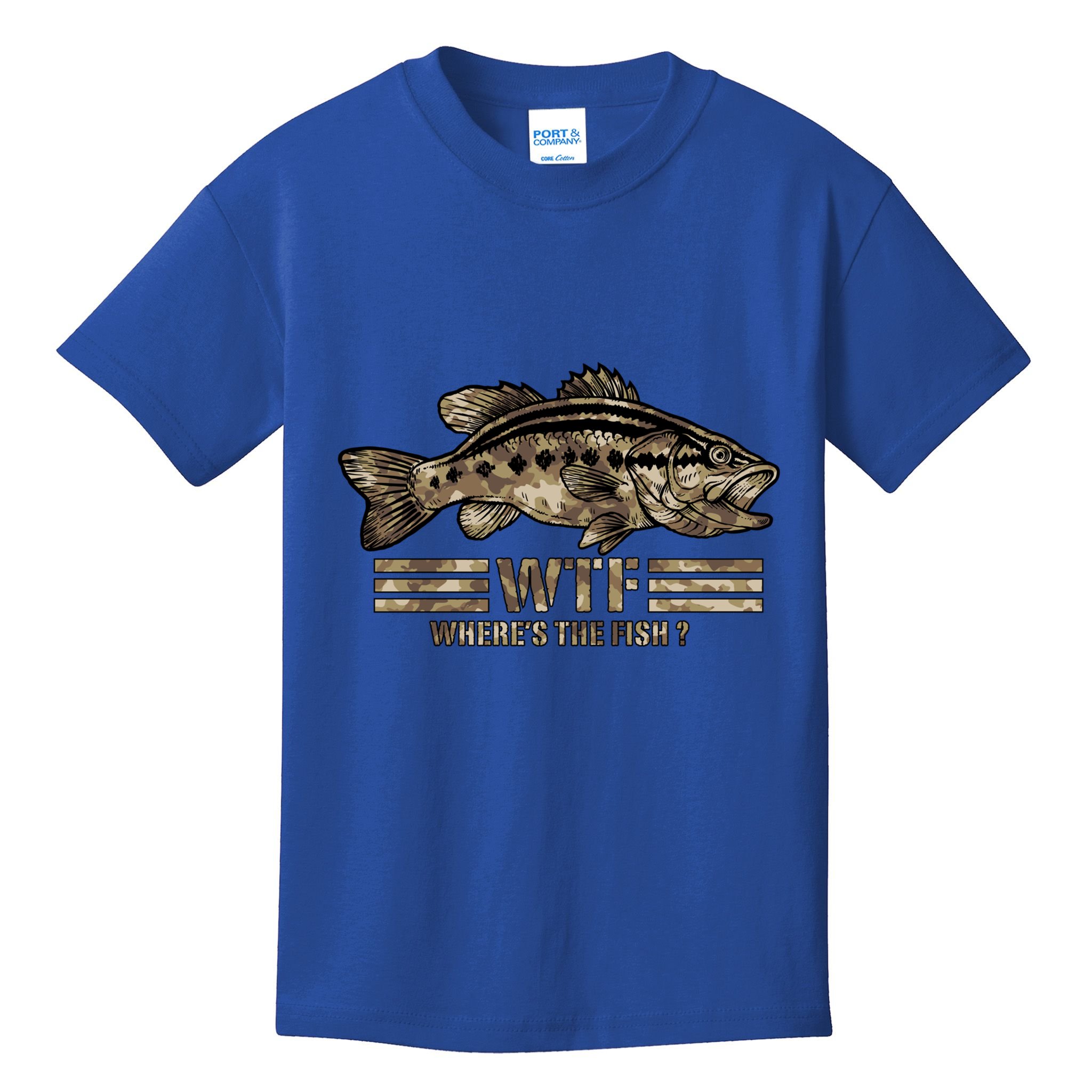 Funny Bass Fishing Camo Wtf Wheres The Fish Gift Kids T-Shirt