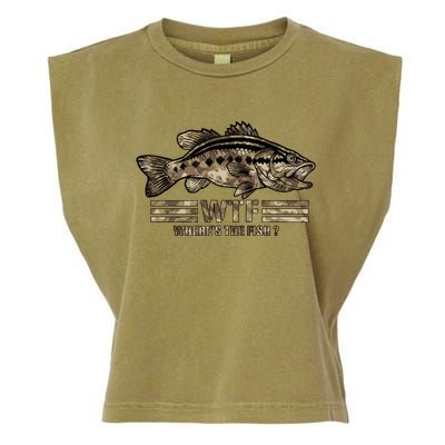 Funny Bass Fishing Camo Wtf Wheres The Fish Gift Garment-Dyed Women's Muscle Tee