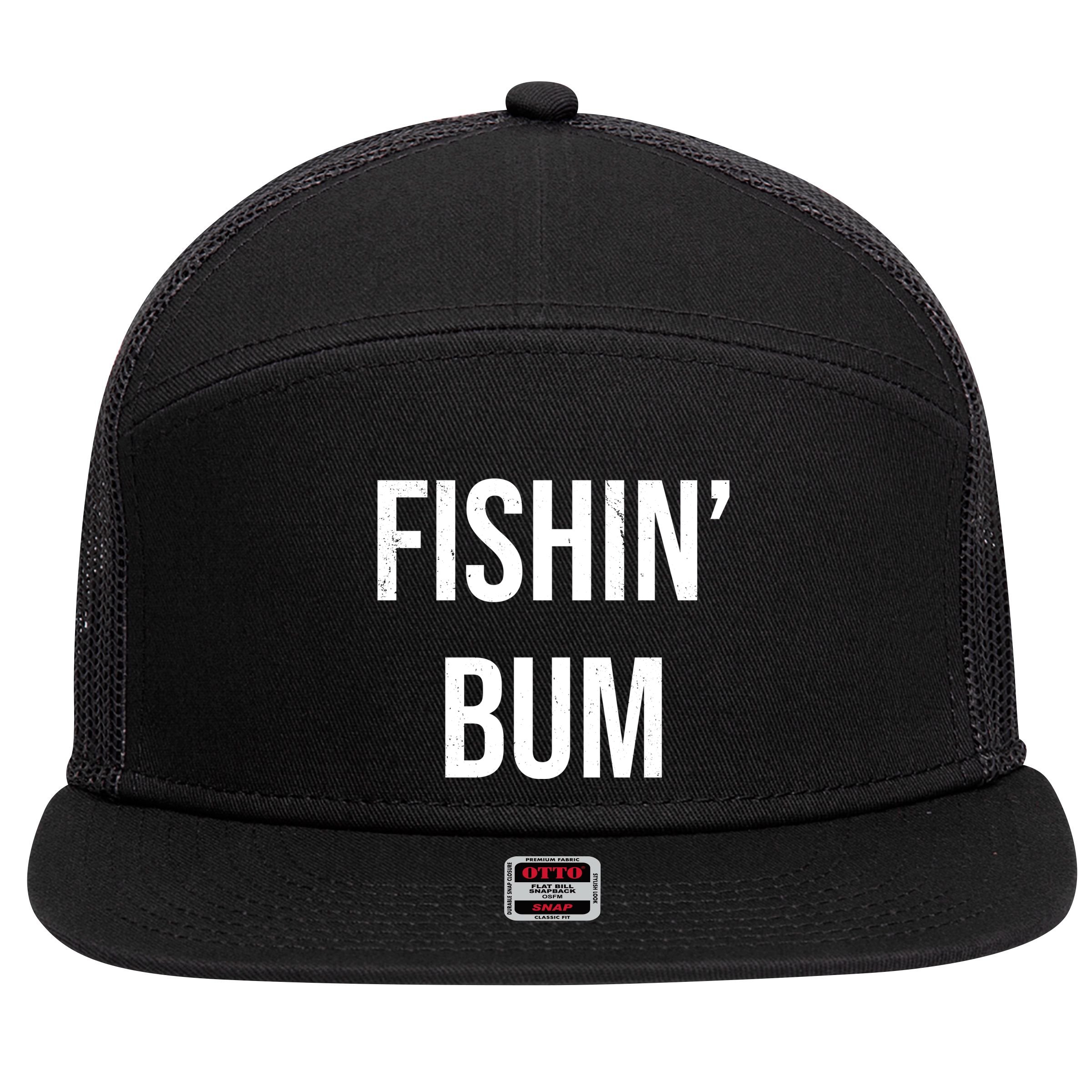Fishin Bum Funny Fishing Fisherman 7 Panel Mesh Trucker Snapback Hat