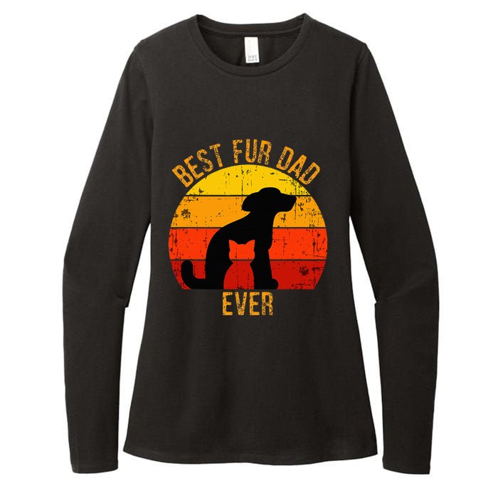 Funny Best Fur Dad Ever Vintage Retro Dog Cat Owner Womens CVC Long Sleeve Shirt