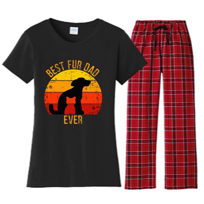 Funny Best Fur Dad Ever Vintage Retro Dog Cat Owner Women's Flannel Pajama Set