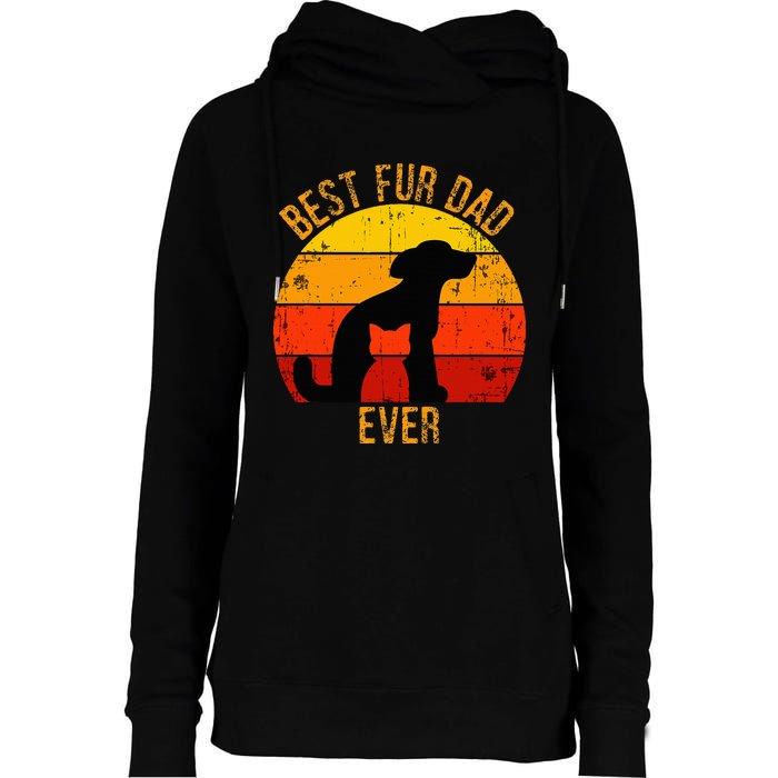 Funny Best Fur Dad Ever Vintage Retro Dog Cat Owner Womens Funnel Neck Pullover Hood