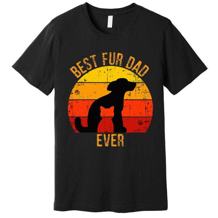 Funny Best Fur Dad Ever Vintage Retro Dog Cat Owner Premium T-Shirt