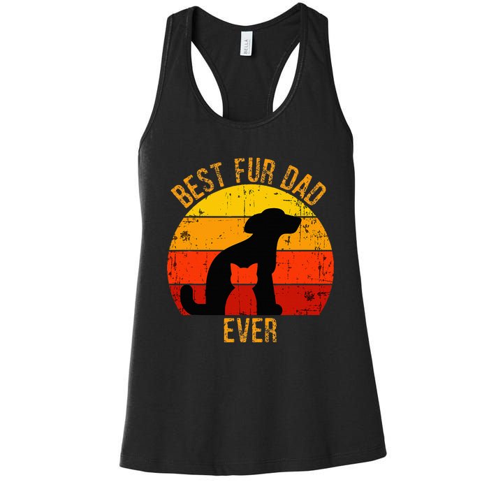 Funny Best Fur Dad Ever Vintage Retro Dog Cat Owner Women's Racerback Tank