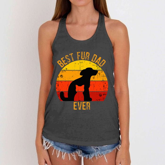 Funny Best Fur Dad Ever Vintage Retro Dog Cat Owner Women's Knotted Racerback Tank