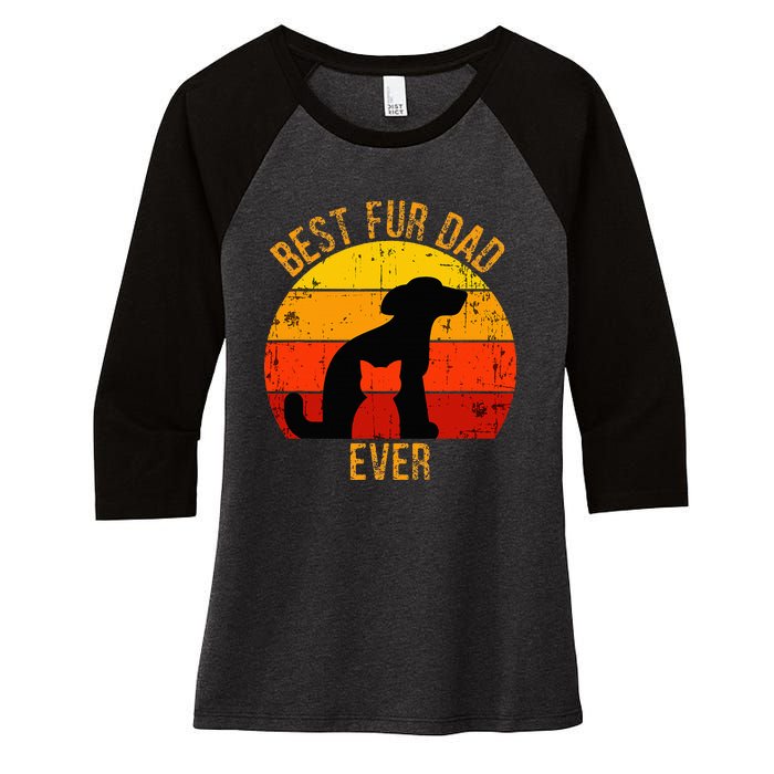 Funny Best Fur Dad Ever Vintage Retro Dog Cat Owner Women's Tri-Blend 3/4-Sleeve Raglan Shirt