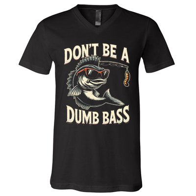 Funny Bass Fishing Stuff Funny Dad Bass Fish Papa Fishing V-Neck T-Shirt