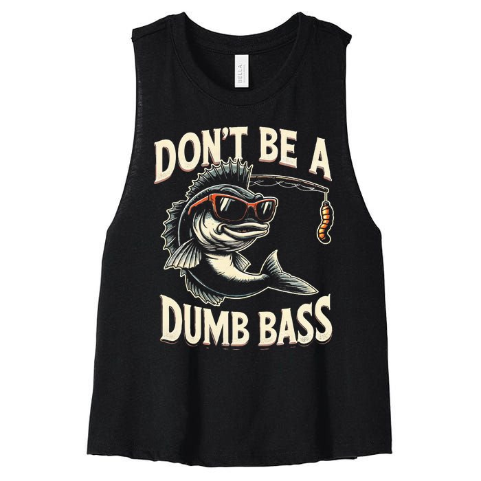 Funny Bass Fishing Stuff Funny Dad Bass Fish Papa Fishing Women's Racerback Cropped Tank