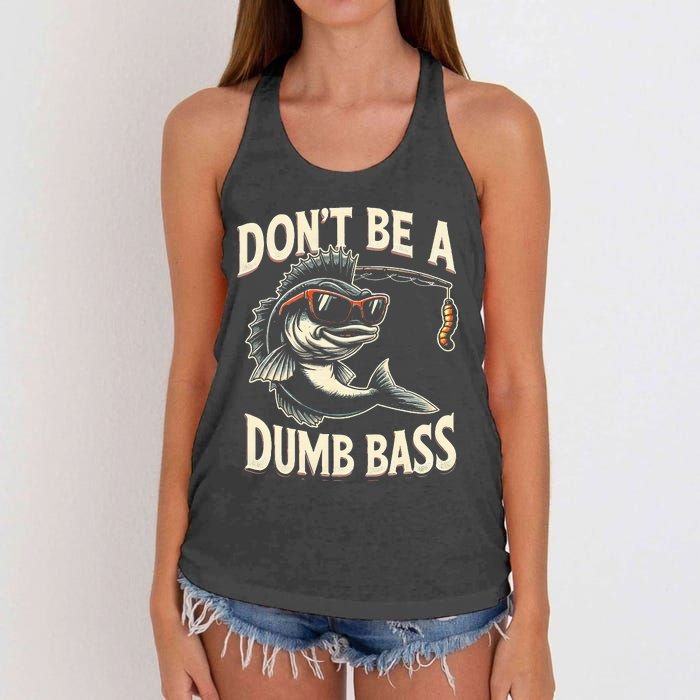 Funny Bass Fishing Stuff Funny Dad Bass Fish Papa Fishing Women's Knotted Racerback Tank