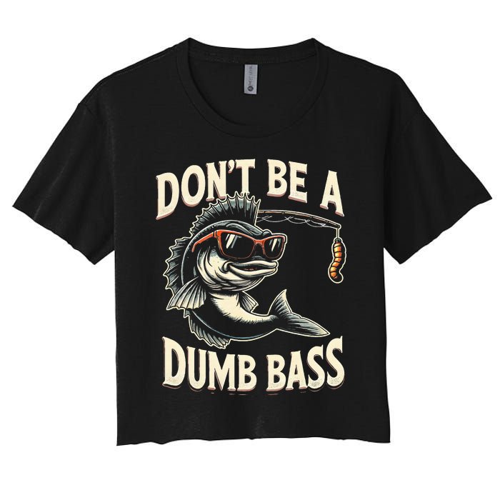 Funny Bass Fishing Stuff Funny Dad Bass Fish Papa Fishing Women's Crop Top Tee