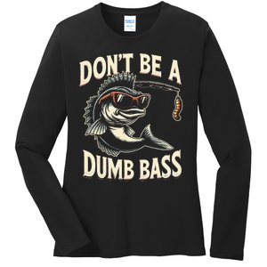 Funny Bass Fishing Stuff Funny Dad Bass Fish Papa Fishing Ladies Long Sleeve Shirt