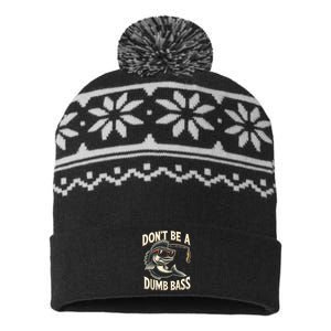 Funny Bass Fishing Stuff Funny Dad Bass Fish Papa Fishing USA-Made Snowflake Beanie