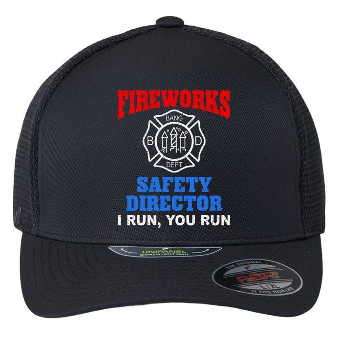 Funny Bang Firecracker Firework Safety Director I Run You Ru Flexfit Unipanel Trucker Cap