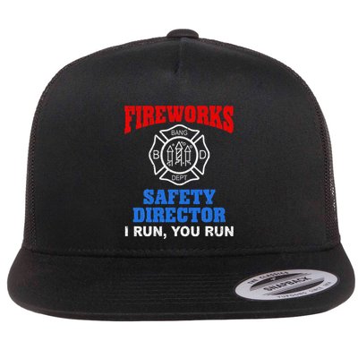 Funny Bang Firecracker Firework Safety Director I Run You Ru Flat Bill Trucker Hat
