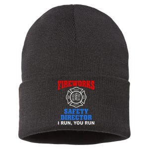 Funny Bang Firecracker Firework Safety Director I Run You Ru Sustainable Knit Beanie