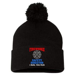 Funny Bang Firecracker Firework Safety Director I Run You Ru Pom Pom 12in Knit Beanie