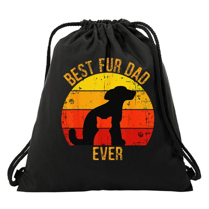 Funny Best Fur Dad Ever Vintage Retro Dog Cat Owner Drawstring Bag