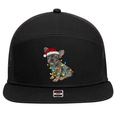 French Bulldog Frenchie Christmas Lights Cute Gift 7 Panel Mesh Trucker Snapback Hat