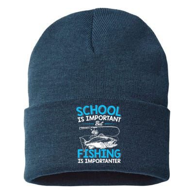 Fishing Boy Fish Lover Teen Boy Fishing Sustainable Knit Beanie