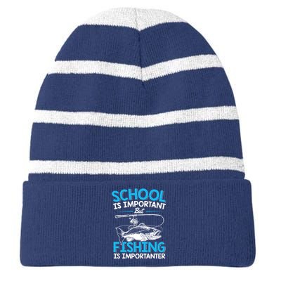 Fishing Boy Fish Lover Teen Boy Fishing Striped Beanie with Solid Band