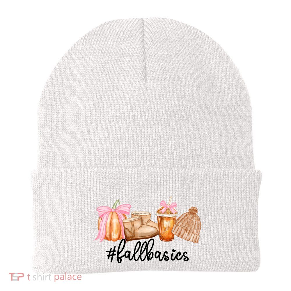 Fall Basics Fall Autumn Pumpkin Shoes Coffee Hat Knit Cap Winter Beanie