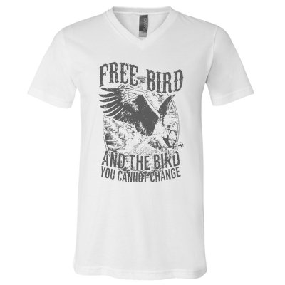 Free Bird Fiery Gift For Music Lovers V-Neck T-Shirt