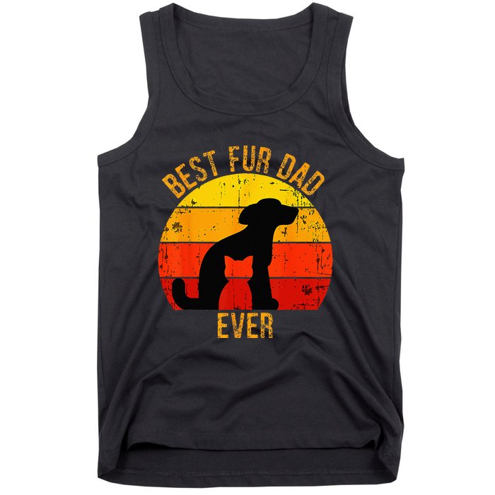 Funny Best Fur Dad Ever Vintage Retro Dog Cat Owner Tank Top