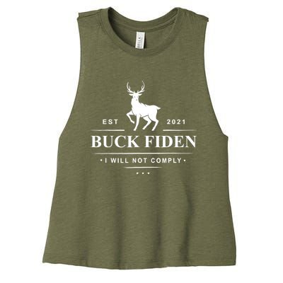 Funny Buck Fiden I Will Not Comply Anti Biden Liberals Women's Racerback Cropped Tank