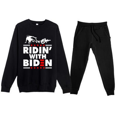 Funny Biden Falls Off Bike Ridin With Joe Biden Premium Crewneck Sweatsuit Set