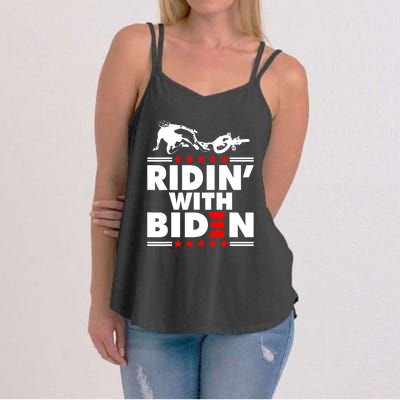 Funny Biden Falls Off Bike Ridin With Joe Biden Women's Strappy Tank