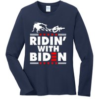 Funny Biden Falls Off Bike Ridin With Joe Biden Ladies Long Sleeve Shirt