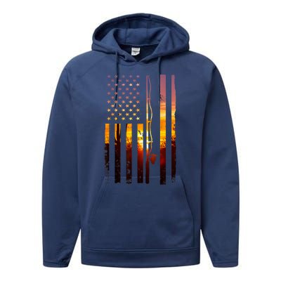 Funny Bass Fishing American Flag Fish Fisher Fisherman Usa Gift Performance Fleece Hoodie