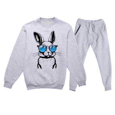 Funny Bunny Face With Sunglasses Men Easter Day Premium Crewneck Sweatsuit Set